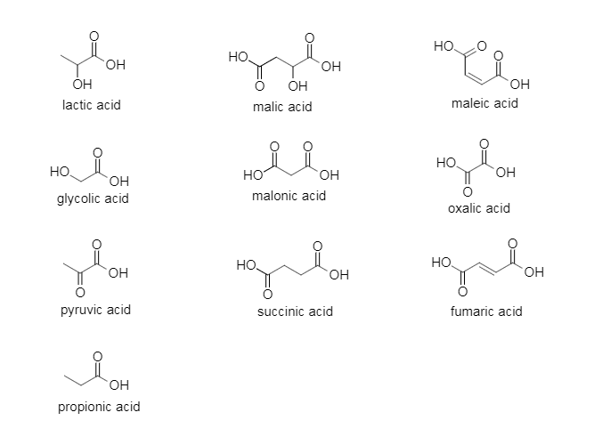 Organic acids chemical structures